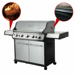 SANTOS S-518 Mit Seiten- & Heckbrenner, Edelstahl Inkl. Drehspieß, Rostheber & Silikonablage & Graviertes ZWILLING Pro Messer -Santos Grills Verkaufsladen 0995ddb8e95aea32df12a148fb3f8cac