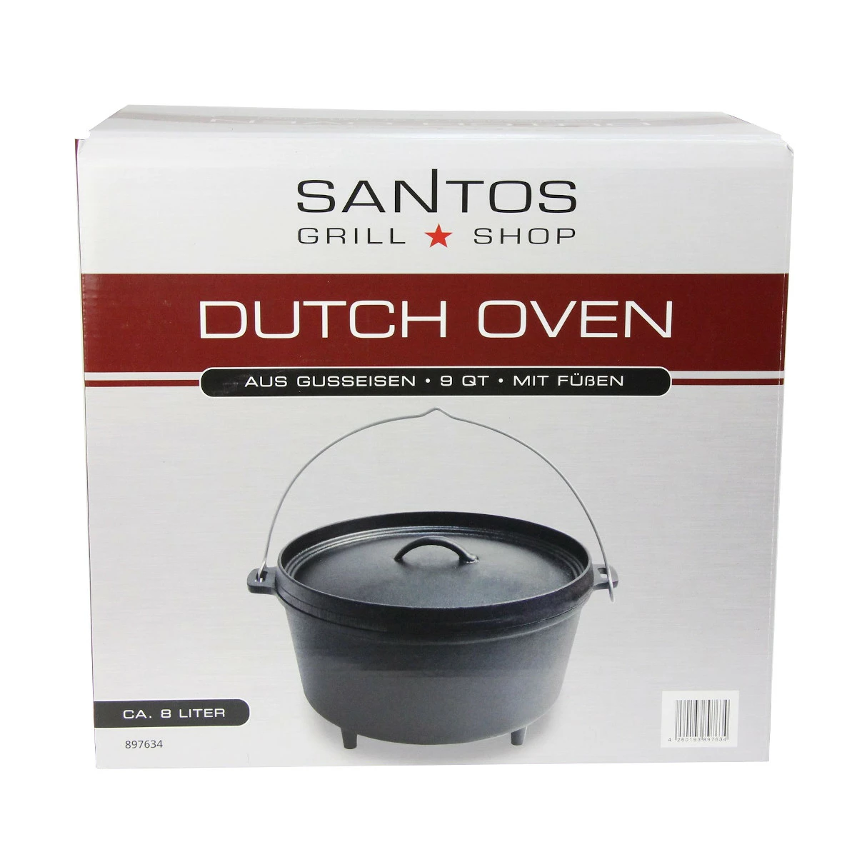 SANTOS Dutch Oven Feuertopf Schmortopf Camp Oven Ca. 8 Liter / 9 Qt Mit Füßen 7 SANTOS Dutch Oven Feuertopf Schmortopf Camp Oven Ca. 8 Liter / 9 Qt Mit Füßen – Bild 5