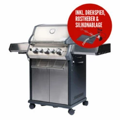 SANTOS Gasgrill S-318 | Seiten- & Heckbrenner, Edelstahl Inkl. Drehspieß, Rostheber & Silikonablage -Santos Grills Verkaufsladen santos gasgrill s 318 seiten heckbrenner edelstahl inkl drehspie rostheber silikonablage 8b78163cab33ed62122671765ca6ccda