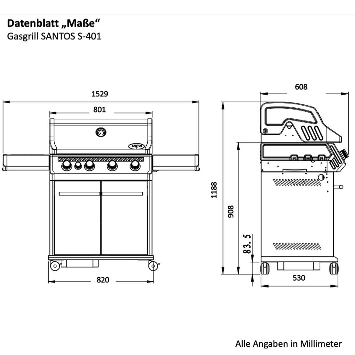 SANTOS S-401 Mit Seitenkocher, Edelstahl 9 SANTOS S-401 Mit Seitenkocher, Edelstahl – Bild 7