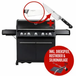 SANTOS S-518 All Black Mit Seiten- Und Heckbrenner, Schwarz, Inkl. Drehspieß, Rostheber & Silikonablage & Graviertes ZWILLING Pro Messer -Santos Grills Verkaufsladen santos s 518 all black mit seiten und heckbrenner schwarz inkl drehspie rostheber silikonablage 05c6854941124e0921e8516984e4a9a5